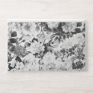Black white modern watercolor country floral HP laptop skin