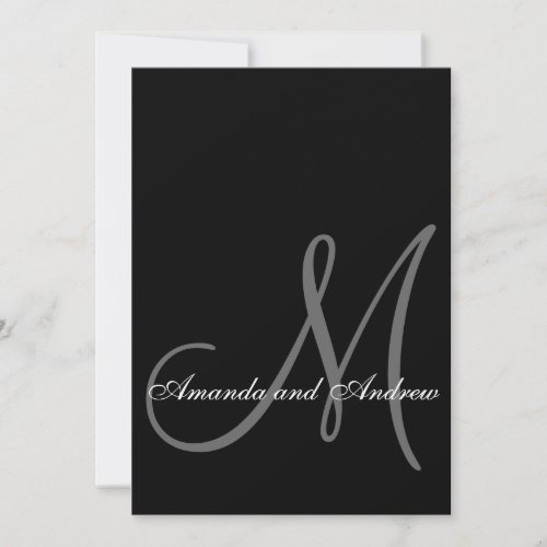 Black White Modern Wedding Invitation Initial