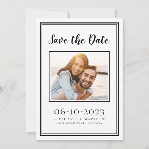 Black White Modern Wedding Photo Simple Engagement Save The Date