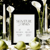 Black & White Modern Wedding Signature Drinks Sign