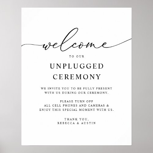 Black  White Modern Wedding Unplugged Ceremony Poster