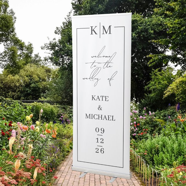 Black & White Modern Welcome To Our Wedding Sign  (Black & White Modern Welcome To Our Wedding Sign)