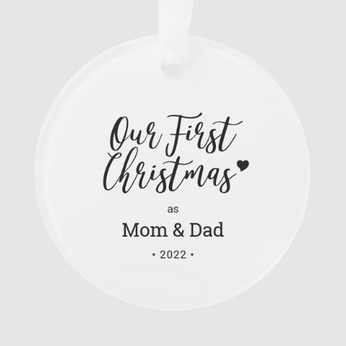 Black  White Mom Dad First Christmas Photo Ornament
