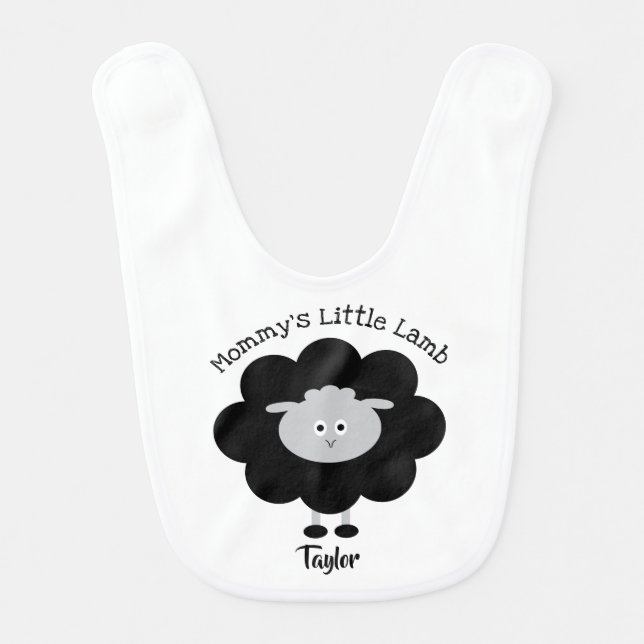 Black White Mommy’s Little Lamb Reversible Name Baby Bib (Front)