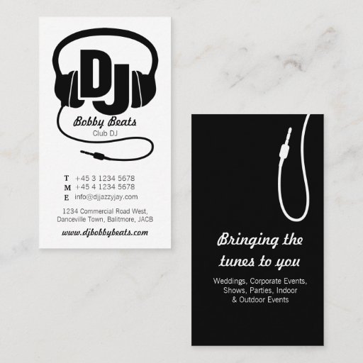 Customizable Black &amp; white mono DJ promoter business card