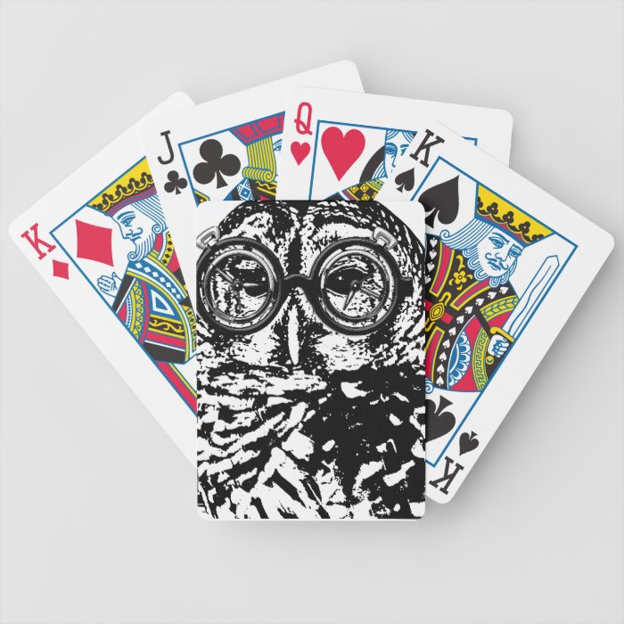 Black & white monochromatic owl with glasses bicycle card decks