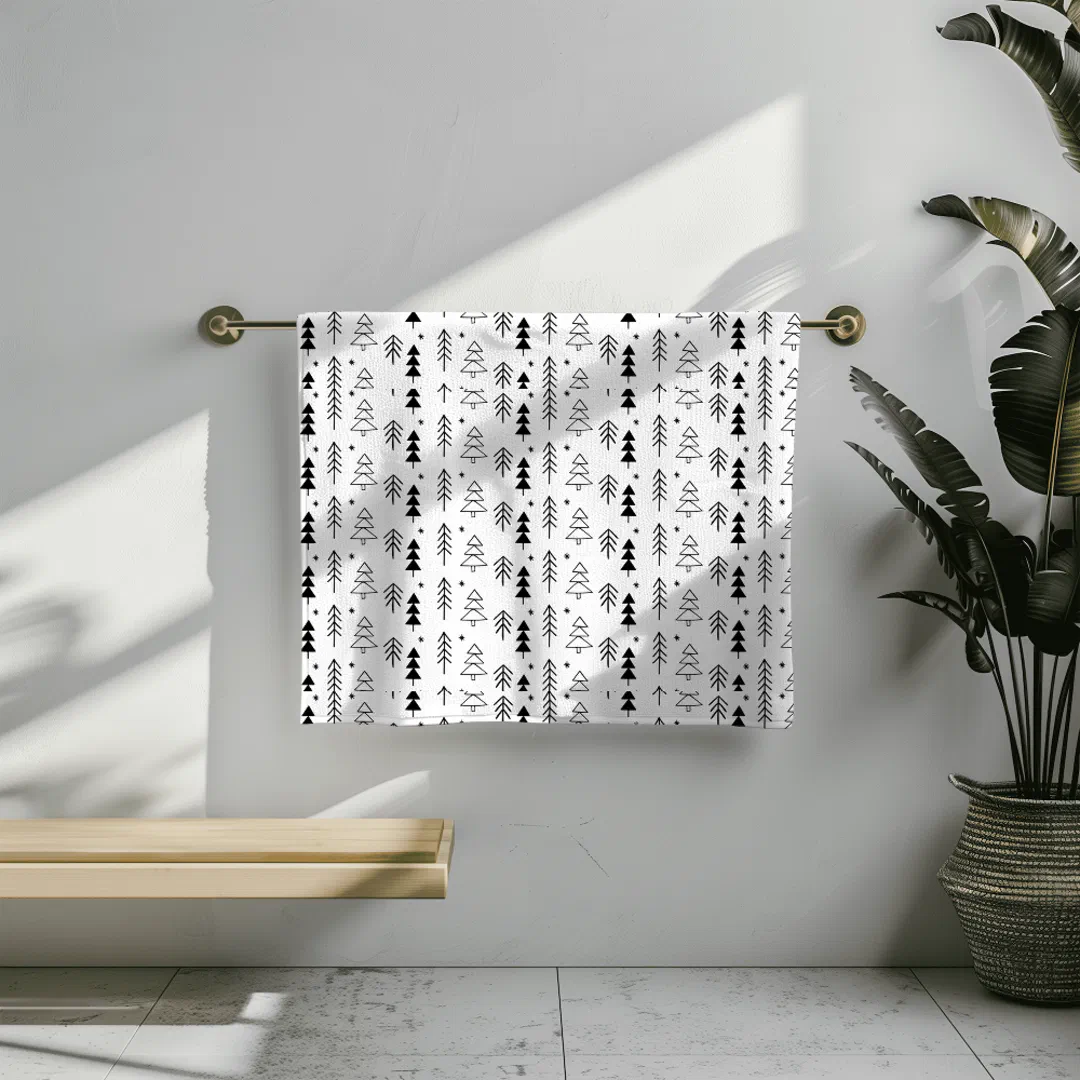Black White Monochrome Christmas Trees Minimal Bath Towel Set