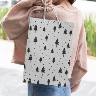 Black White Monochrome Christmas Trees Minimal Large Gift Bag
