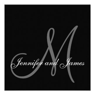 Monogrammed Black Gray Wedding Invitations by monogramgallery.ca