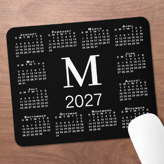 Black White Monogram 2027 Calendar Mouse Pad