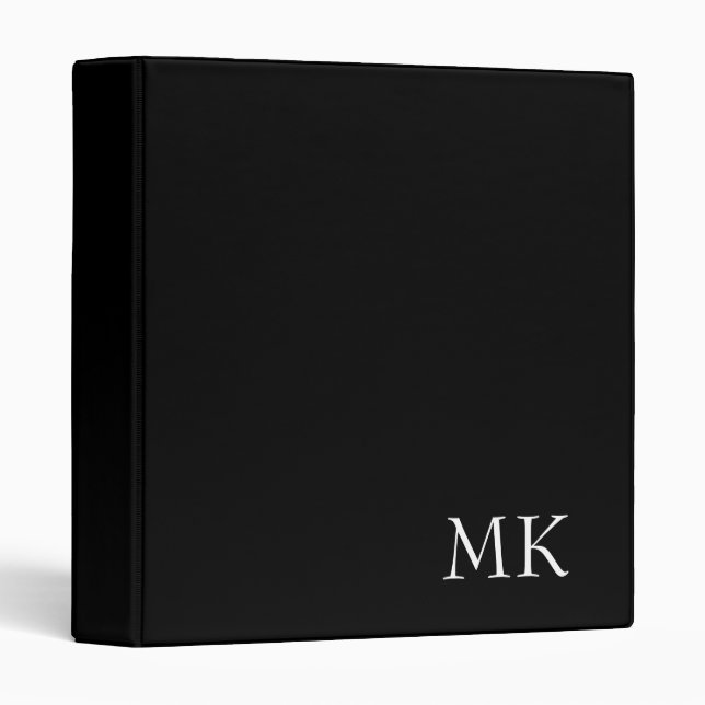 Black White Monogram  3 Ring Binder (Front/Spine)