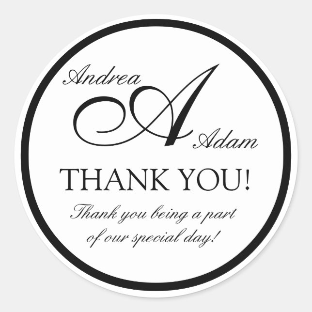 Black White Monogram A Wedding Favor Stickers (Front)