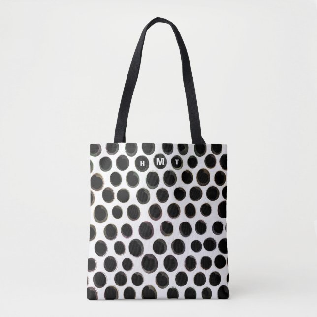 Black White Monogram Abstract Dots Pattern Tote Bag (Front)