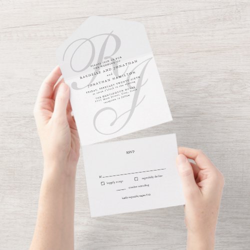 Black White Monogram All In One Wedding All In One Invitation