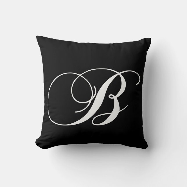 Black White Monogram B Designer Monogrammed Pillow (Front)