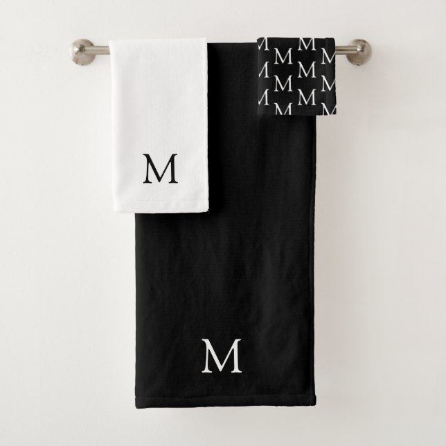 Black & White Monogram Bath Towel Set (Insitu)