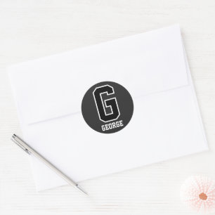 Black White Monogram Bold Modern Sporty Classic Round Sticker
