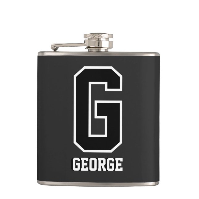 Black White Monogram | Bold Modern Sporty Flask (Front)