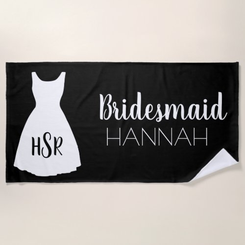 Black White Monogram Bridesmaid Beach Towel