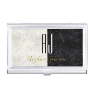 Black White Monogram Business Card Case