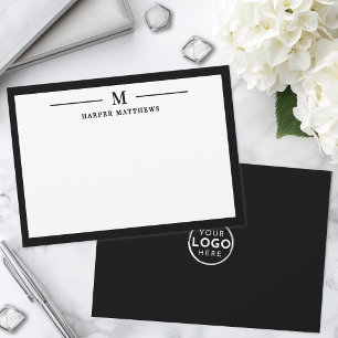 Black White Monogram Business Note Card