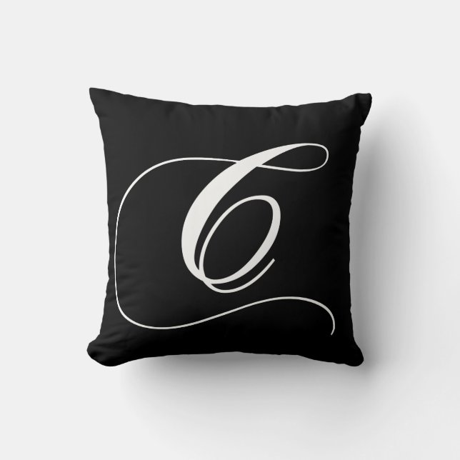 Black White Monogram C Designer Monogrammed Pillow (Front)