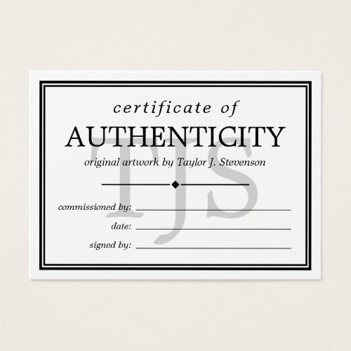Black White Monogram Certificate of Authenticity