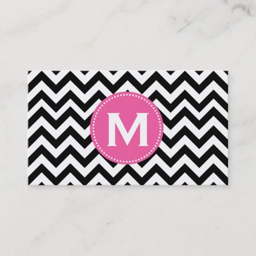 Customizable Black White Monogram Chevron Pattern Business Card Template