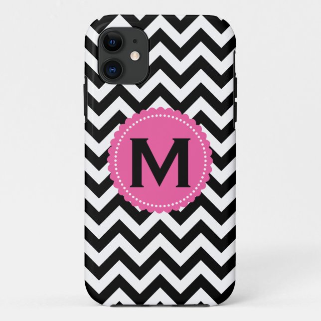 Black White Monogram Chevron Pattern Case-Mate iPhone Case (Back)