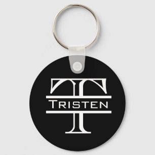 Black White Monogram Classic Name Keychain