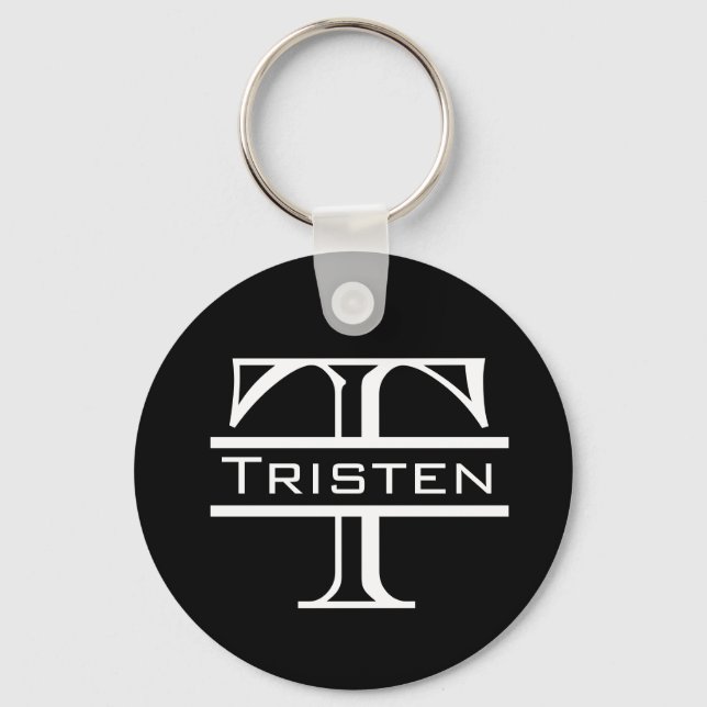 Black White Monogram Classic Name Keychain (Front)