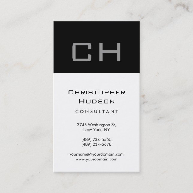 Black White Monogram Consultant Business Card (Front)
