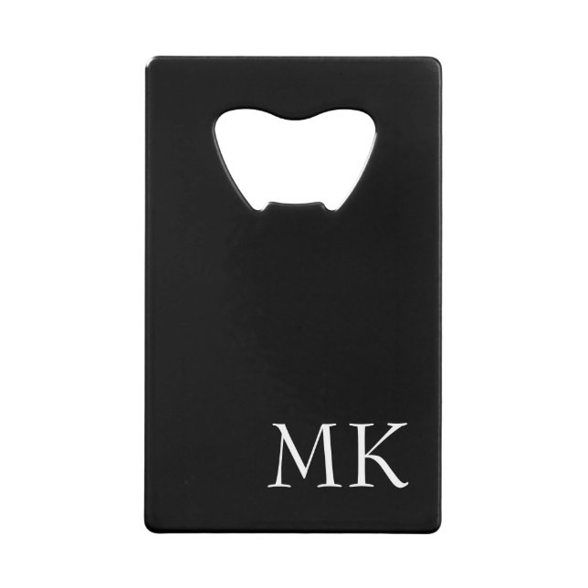 Black White Monogram  Credit Card Bottle Opener (Front)