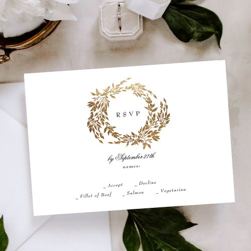 Black White Monogram Crest Classic Elegant Wedding RSVP Card