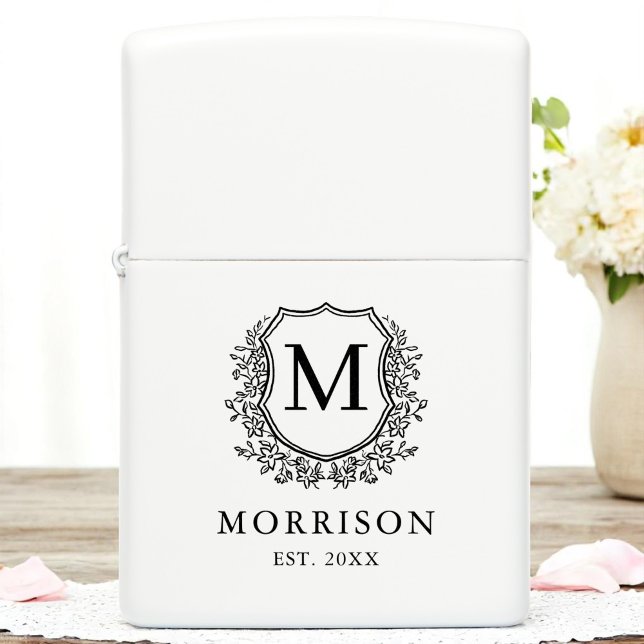 Black White Monogram Crest Elegant Wedding Zippo Lighter (Creator Uploaded)