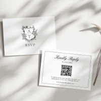 Black White Monogram Crest Wedding QR Code RSVP