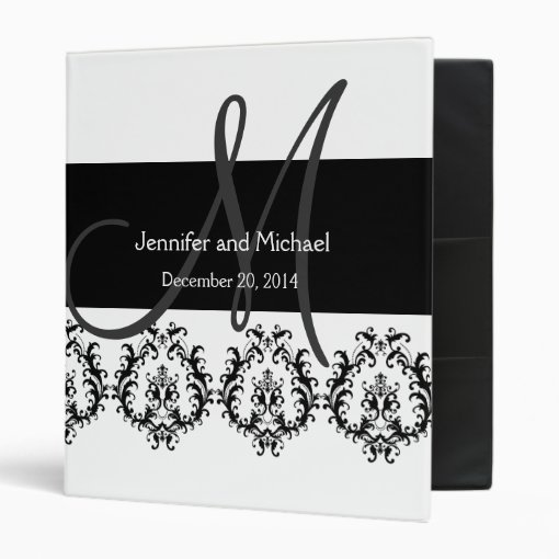 Black White Monogram Damask Wedding Planner Binder | Zazzle