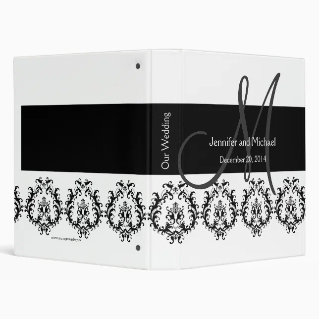 Black White Monogram Damask Wedding Planner Binder | Zazzle