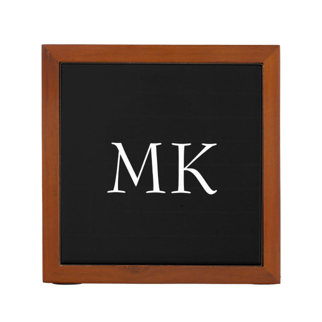 Black White Monogram  Desk Organizer (Front)