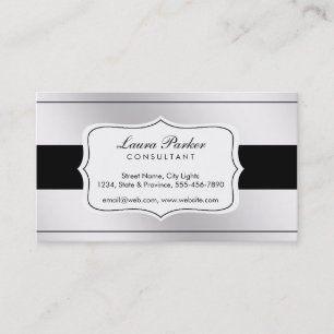 Black White Monogram Elegant Steel Vintage Business Card