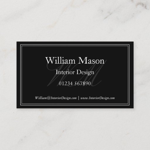 Customizable Black &amp; White Monogram Framed Business Card