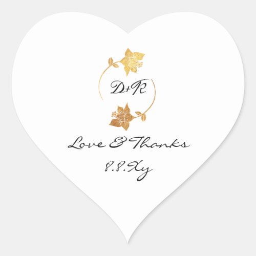 Black White Monogram Gold Floral  Love  Thanks Heart Sticker