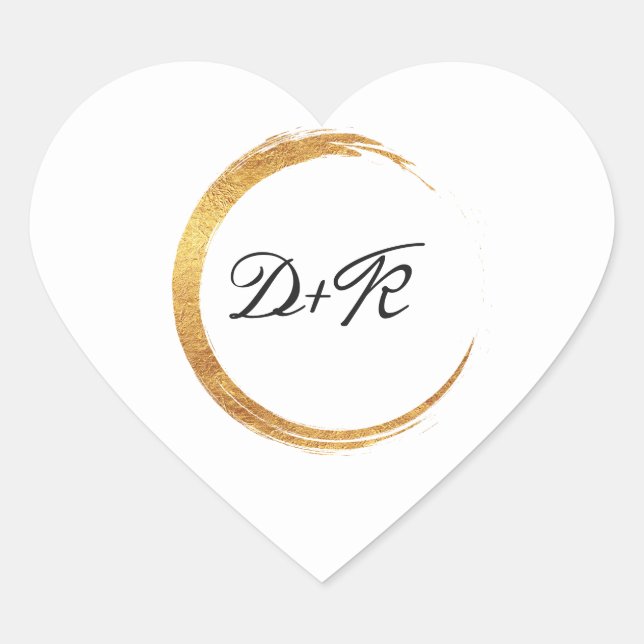 Black White Monogram Gold Name Initials Minimalism Heart Sticker (Front)