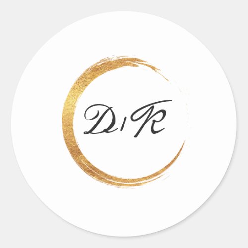 Black White Monogram Gold Ring Initials MinimalLux Classic Round Sticker