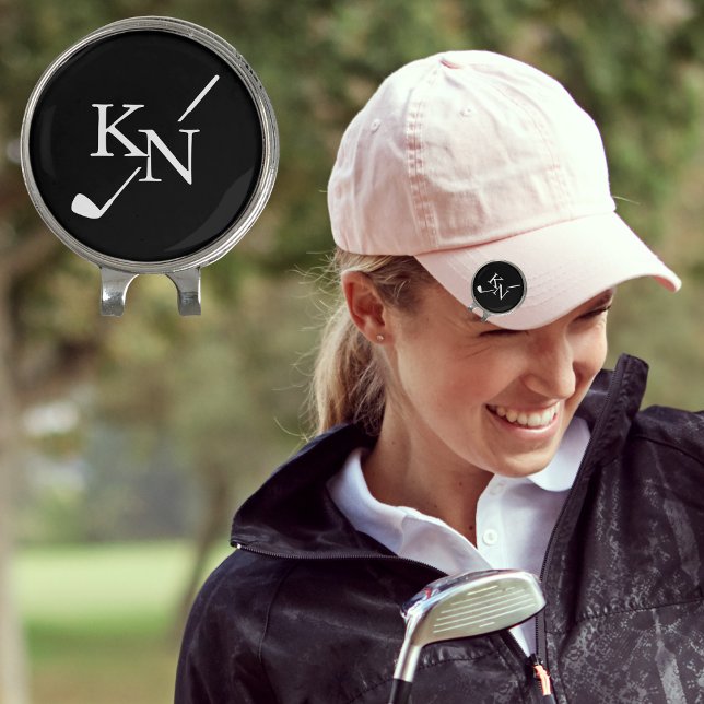Black White Monogram Golf club Personalized Hat Clip (Creator Uploaded)