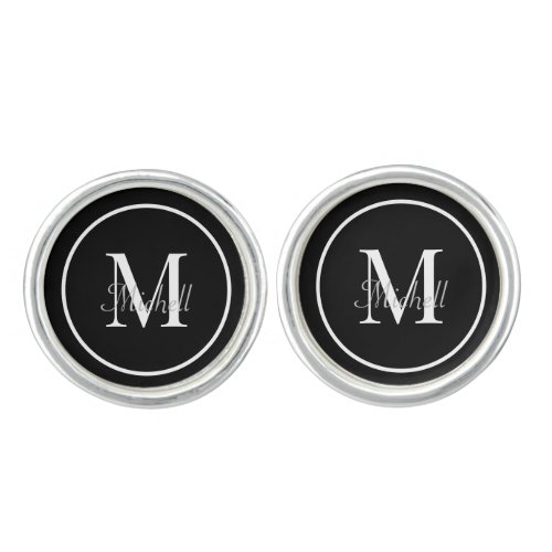 Black White Monogram Groomsmen  Cufflinks