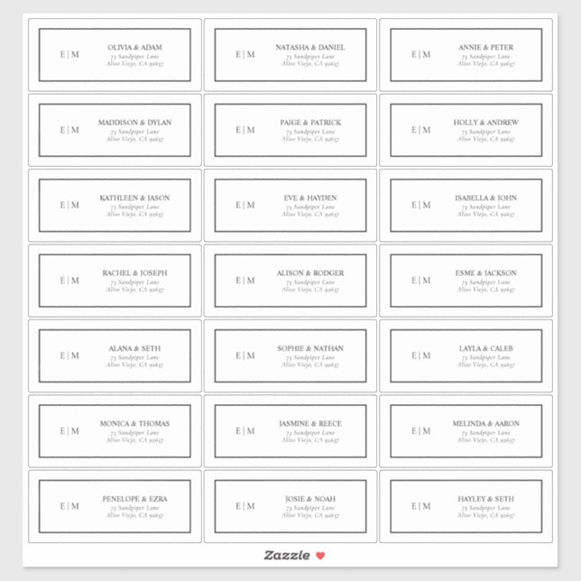 Black & White Monogram Guest Address  Sticker (Sheet)