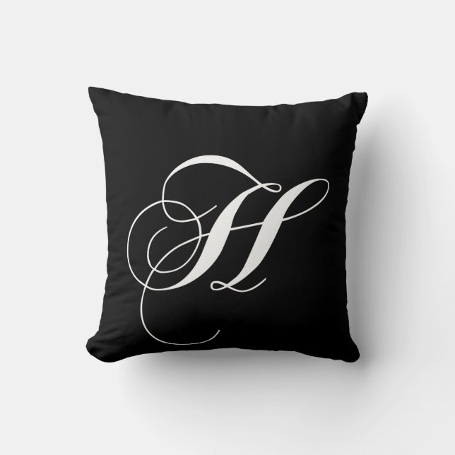 Black White Monogram H Designer Monogrammed Pillow (Front)