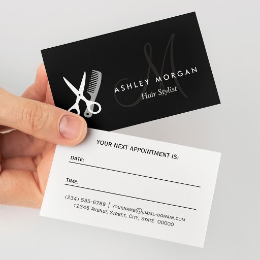 Customizable Black White Monogram Hairstylist Appointment Card