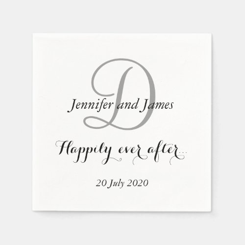 Black White Monogram Happily Ever After Napkins